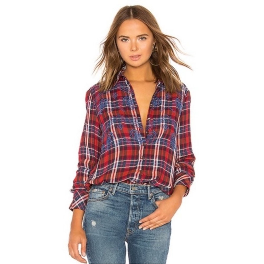 Free People magic plaid flannel shirt in size large